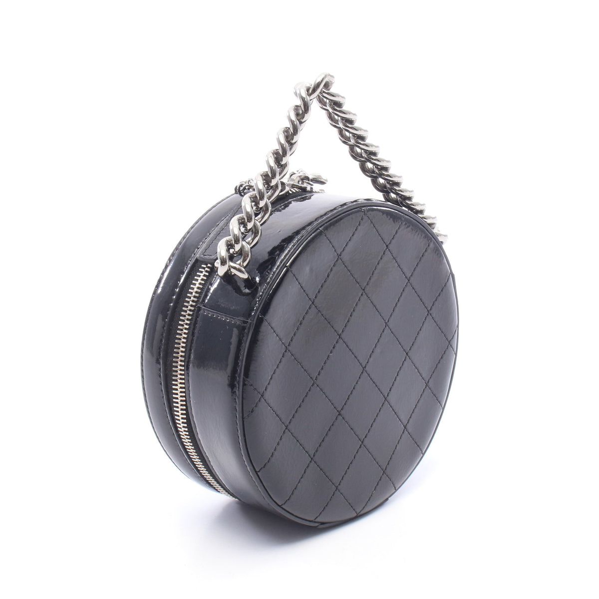 ココマーク ラウンド 2WAY チェーンハンドバッグ エナメルレザー ブラック シルバー金具 シャネル バッグ CHANEL