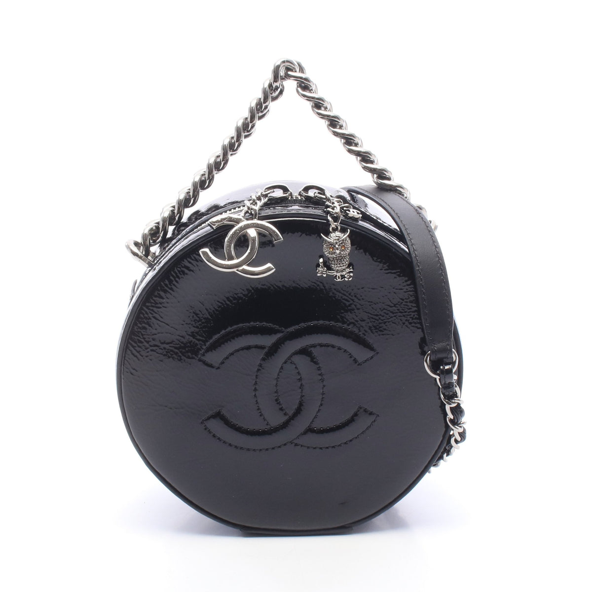 ココマーク ラウンド 2WAY チェーンハンドバッグ エナメルレザー ブラック シルバー金具 シャネル バッグ CHANEL