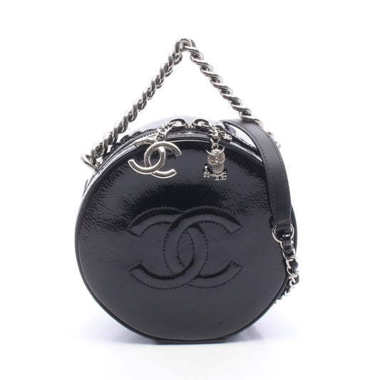 ココマーク ラウンド 2WAY チェーンハンドバッグ エナメルレザー ブラック シルバー金具 シャネル バッグ CHANEL