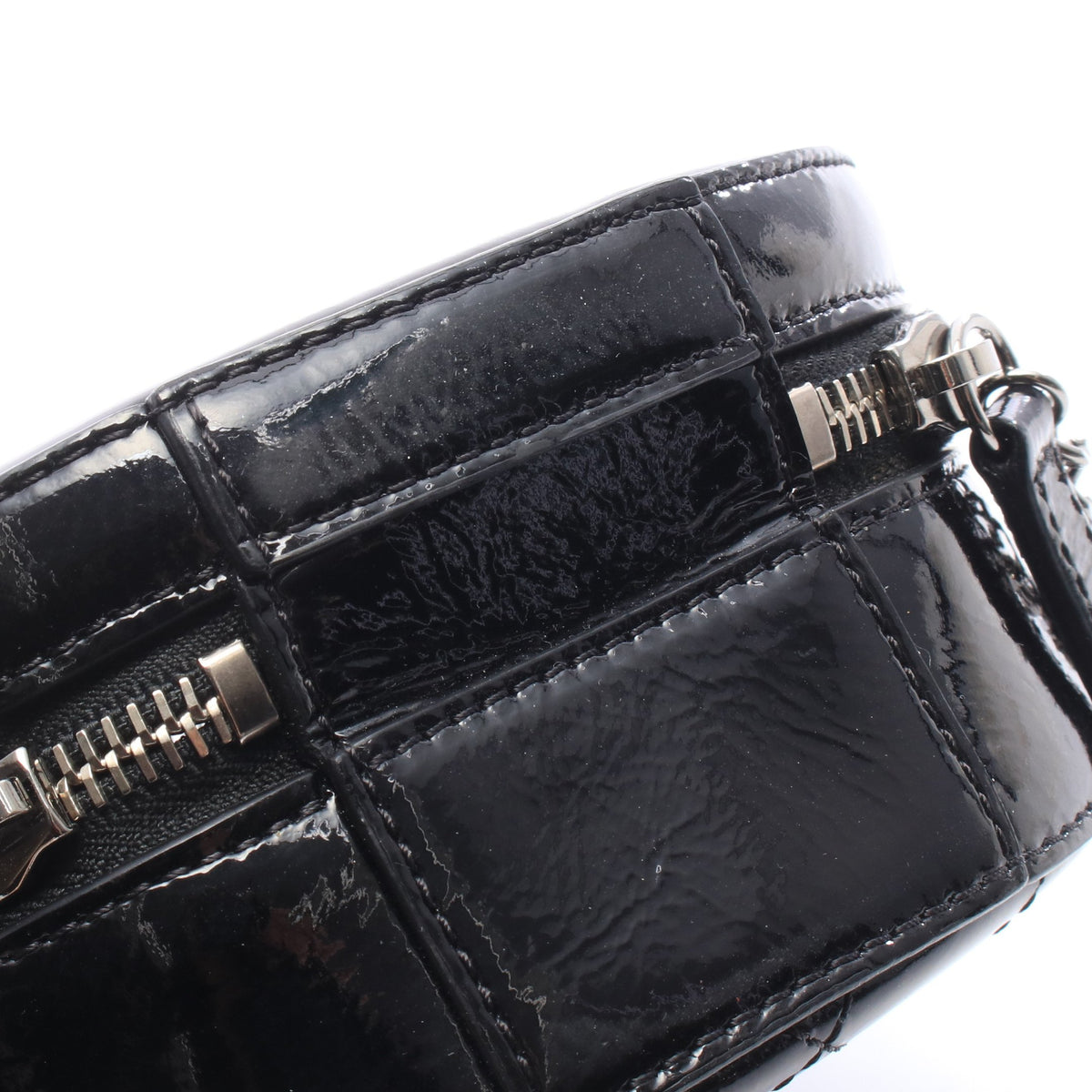 ココマーク ラウンド 2WAY チェーンハンドバッグ エナメルレザー ブラック シルバー金具 シャネル バッグ CHANEL