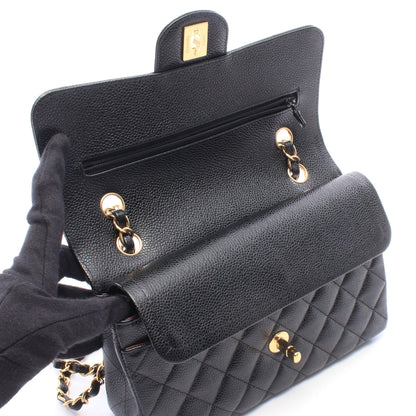 マトラッセ Wフラップ Wチェーンショルダーバッグ キャビアスキン ブラック ゴールド金具 シャネル バッグ CHANEL