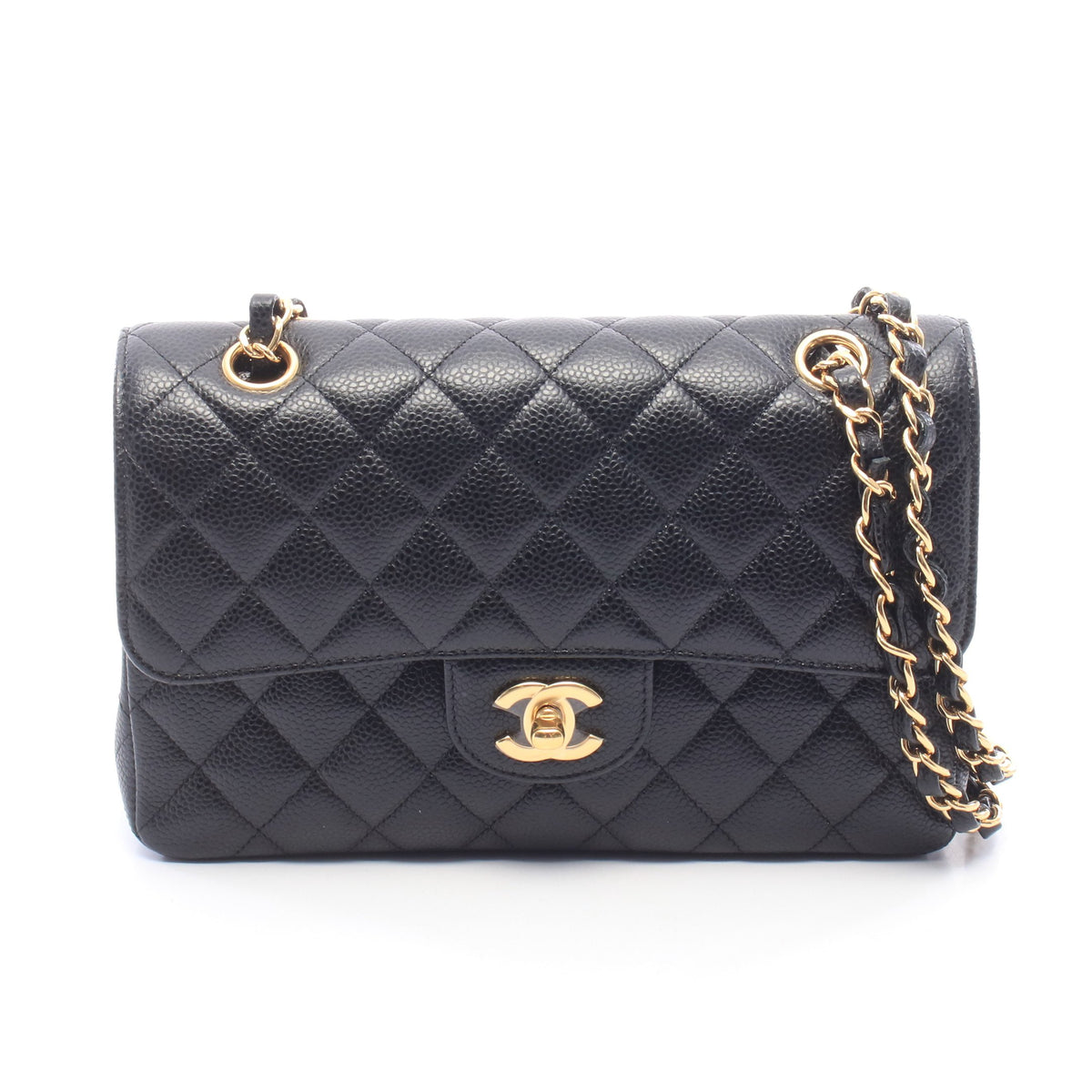 マトラッセ Wフラップ Wチェーンショルダーバッグ キャビアスキン ブラック ゴールド金具 シャネル バッグ CHANEL
