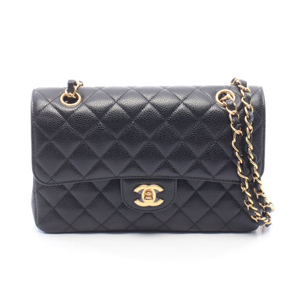 マトラッセ Wフラップ Wチェーンショルダーバッグ キャビアスキン ブラック ゴールド金具 シャネル バッグ CHANEL