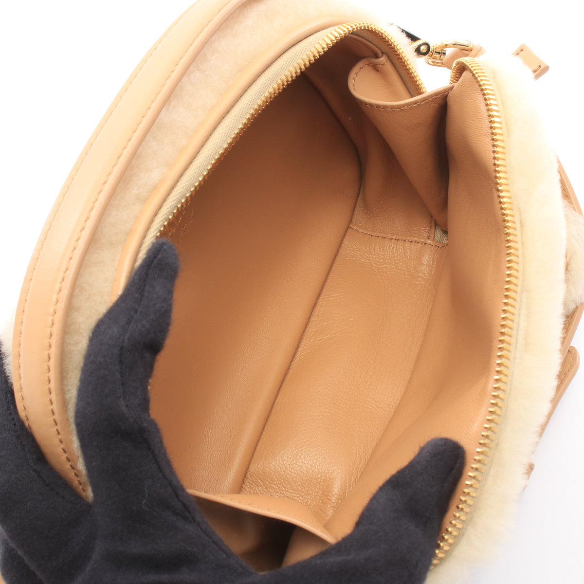 オデット シアリング ミニ 2WAY ハンドバッグ フェイクファー レザー ベージュ プラダ バッグ PRADA