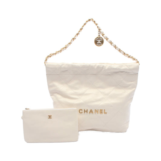 マトラッセ シャネル22 スモール チェーンショルダーバッグ レザー ホワイト ゴールド金具 シャネル バッグ CHANEL