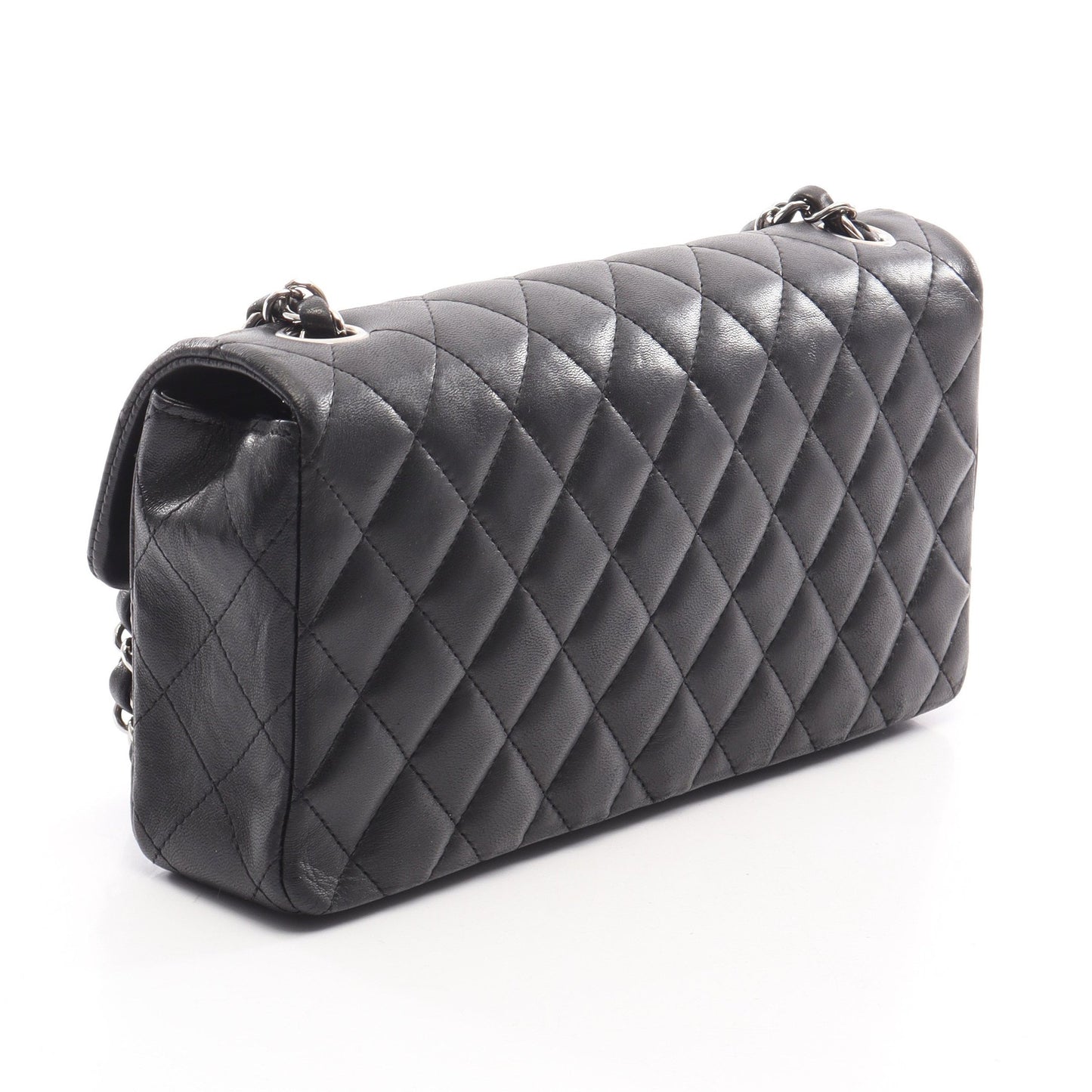 マトラッセ チェーンショルダーバッグ ラムスキン ブラック シルバー金具 シャネル バッグ CHANEL