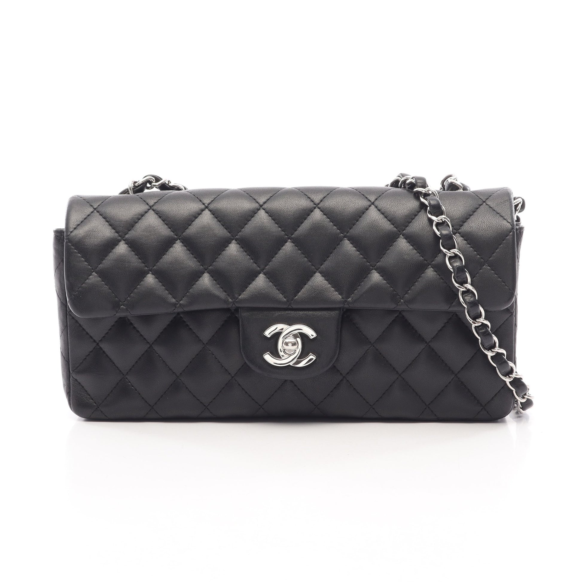 マトラッセ チェーンショルダーバッグ ラムスキン ブラック シルバー金具 シャネル バッグ CHANEL