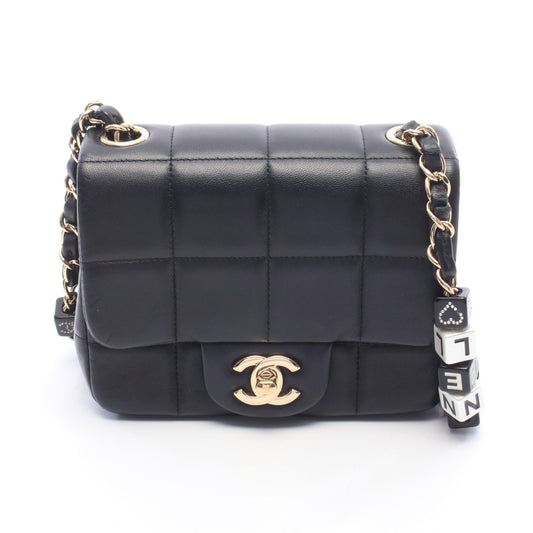 チョコバー ミニフラップ チェーンショルダーバッグ レザー ブラック ゴールド金具 シャネル バッグ CHANEL