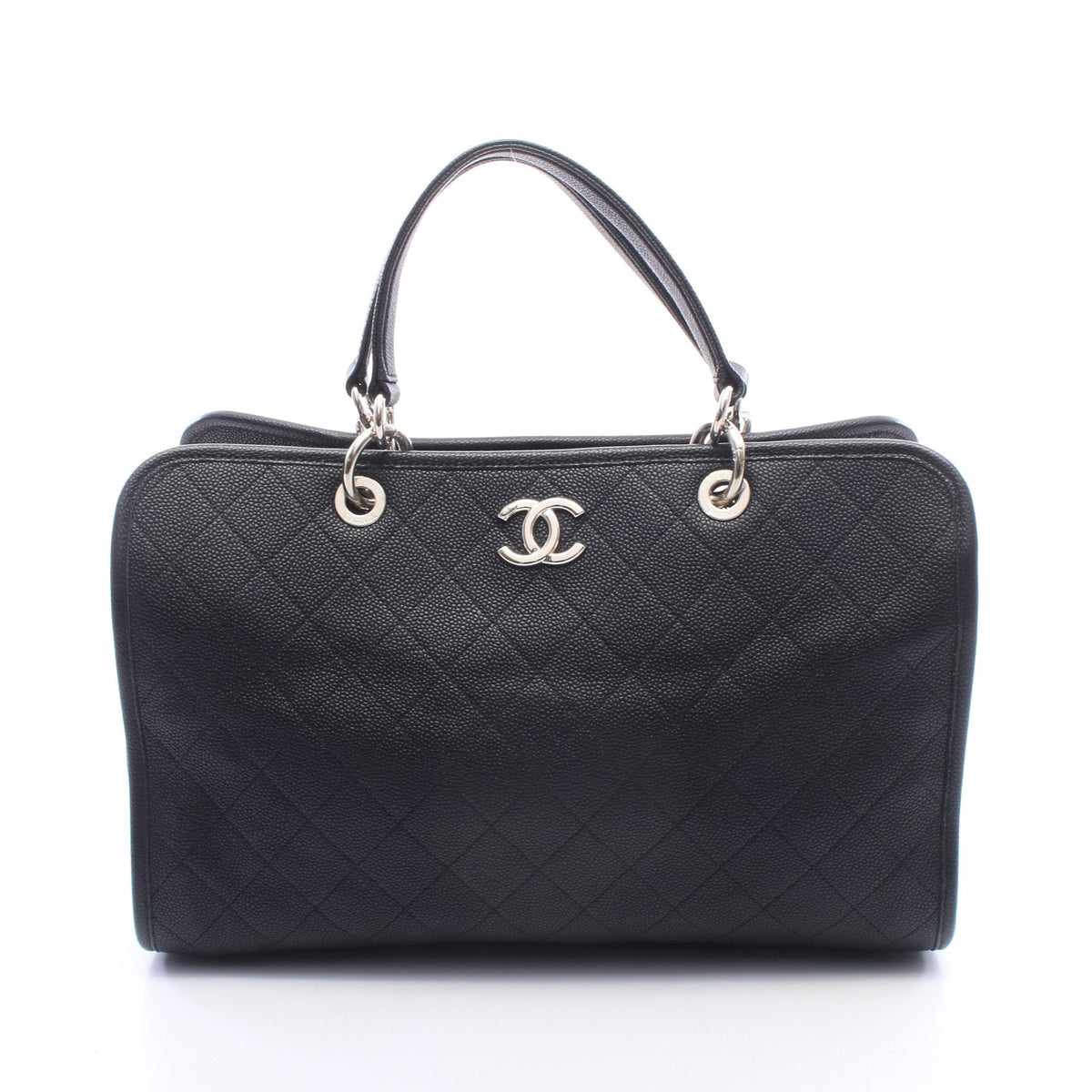 マトラッセ ハンドバッグ キャビアスキン ブラック シルバー金具 シャネル バッグ CHANEL