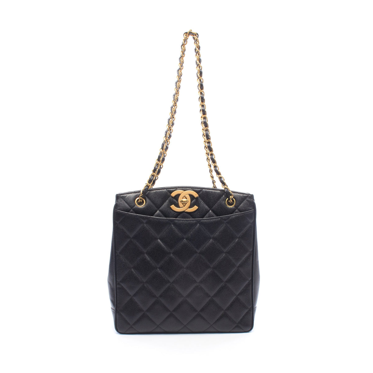 マトラッセ チェーンショルダーバッグ チェーントートバッグ キャビアスキン ブラック ゴールド金具 シャネル バッグ CHANEL
