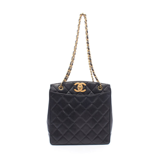 マトラッセ チェーンショルダーバッグ チェーントートバッグ キャビアスキン ブラック ゴールド金具 シャネル バッグ CHANEL
