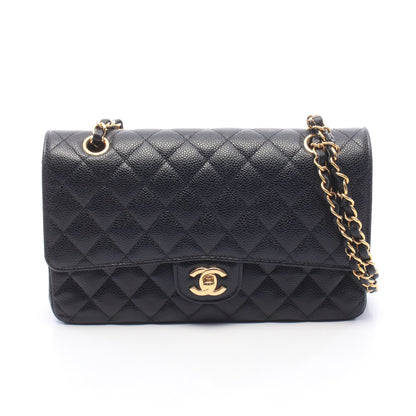 マトラッセ Wフラップ Wチェーンショルダーバッグ キャビアスキン ブラック ゴールド金具 シャネル バッグ CHANEL
