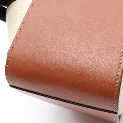 ハンモック ドローストリングバッグ ミニ 2WAY ハンドバッグ キャンバスレザー ブラウン アイボリー ロエベ バッグ LOEWE