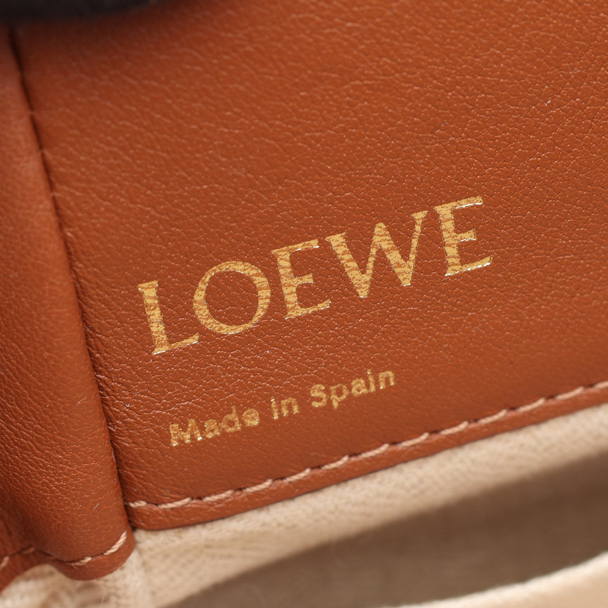ハンモック ドローストリングバッグ ミニ 2WAY ハンドバッグ キャンバスレザー ブラウン アイボリー ロエベ バッグ LOEWE