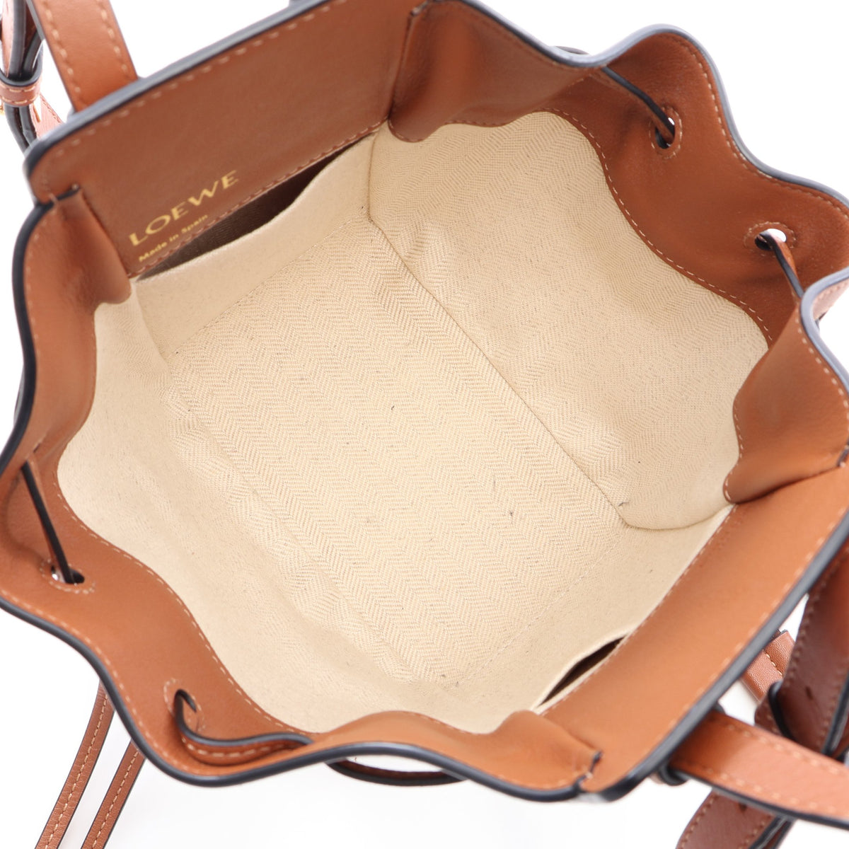 ハンモック ドローストリングバッグ ミニ 2WAY ハンドバッグ キャンバスレザー ブラウン アイボリー ロエベ バッグ LOEWE