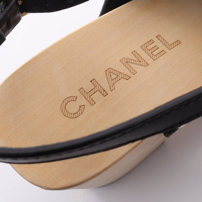 ココマーク クローバー ウッドウェッジソール サンダル レザー ブラック シャネル シューズ CHANEL