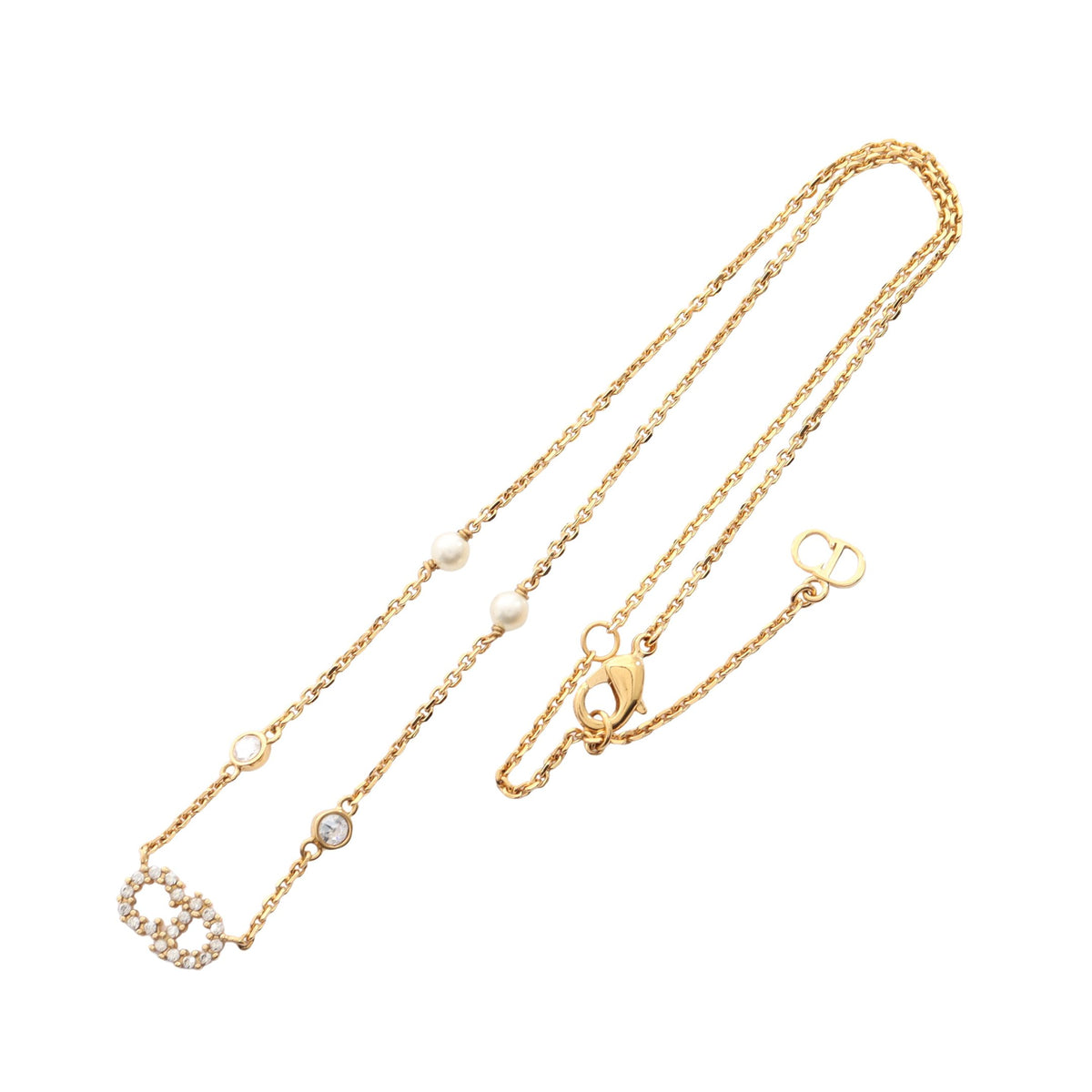CDロゴ ネックレス GP ラインストーン フェイクパール ゴールド クリア オフホワイト クリスチャンディオール アクセサリー Christian Dior
