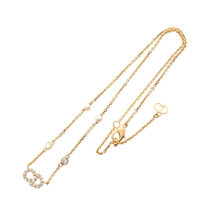 CDロゴ ネックレス GP ラインストーン フェイクパール ゴールド クリア オフホワイト クリスチャンディオール アクセサリー Christian Dior