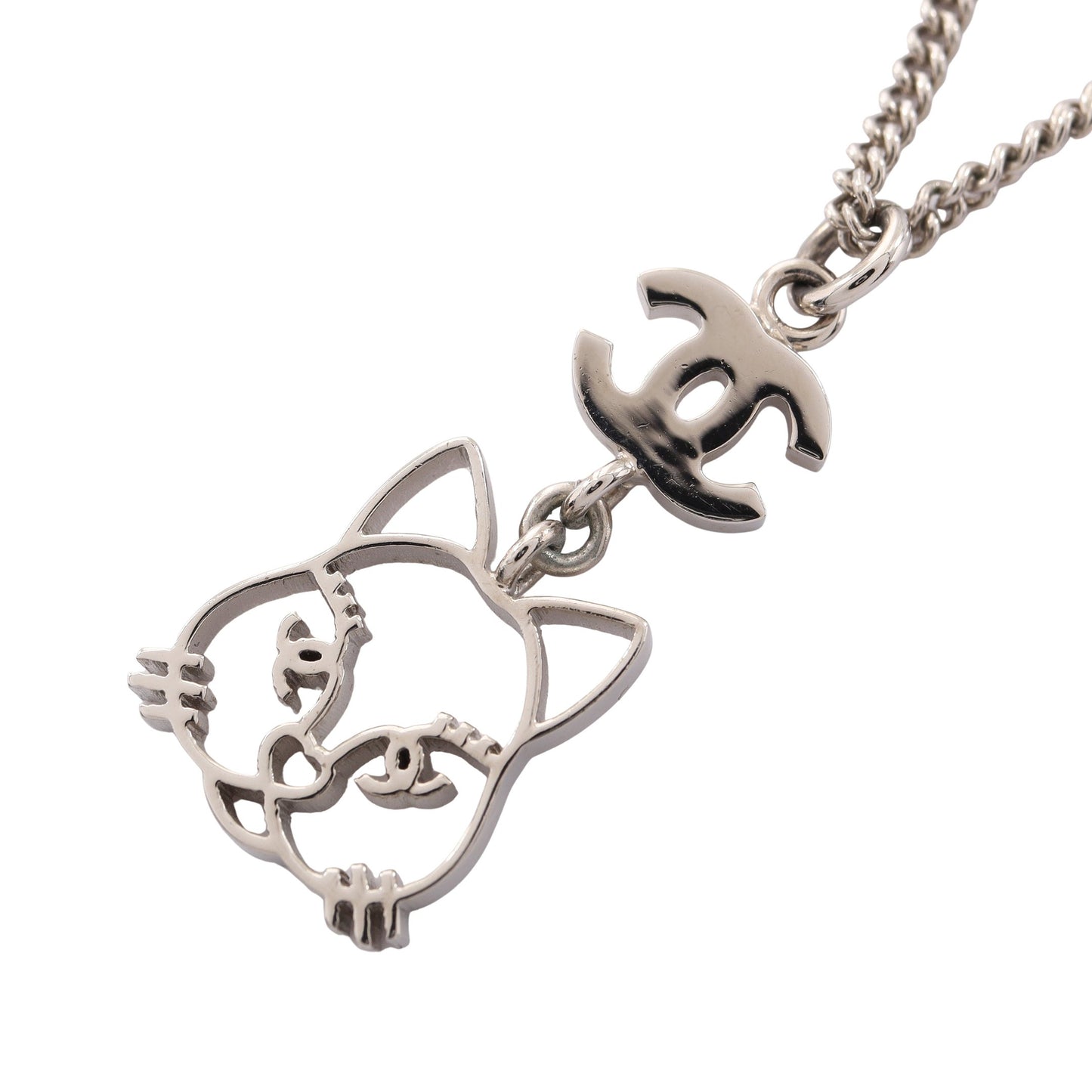 B16K ココマーク キャット ネックレス ラインストーン シルバー クリア シャネル アクセサリー CHANEL