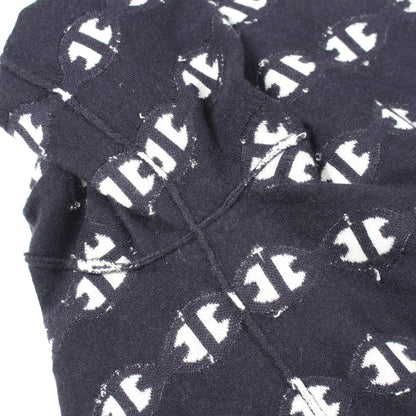 シェーヌダンクル ショルダーボタン ニット カシミヤ シルク ネイビー オフホワイト エルメス