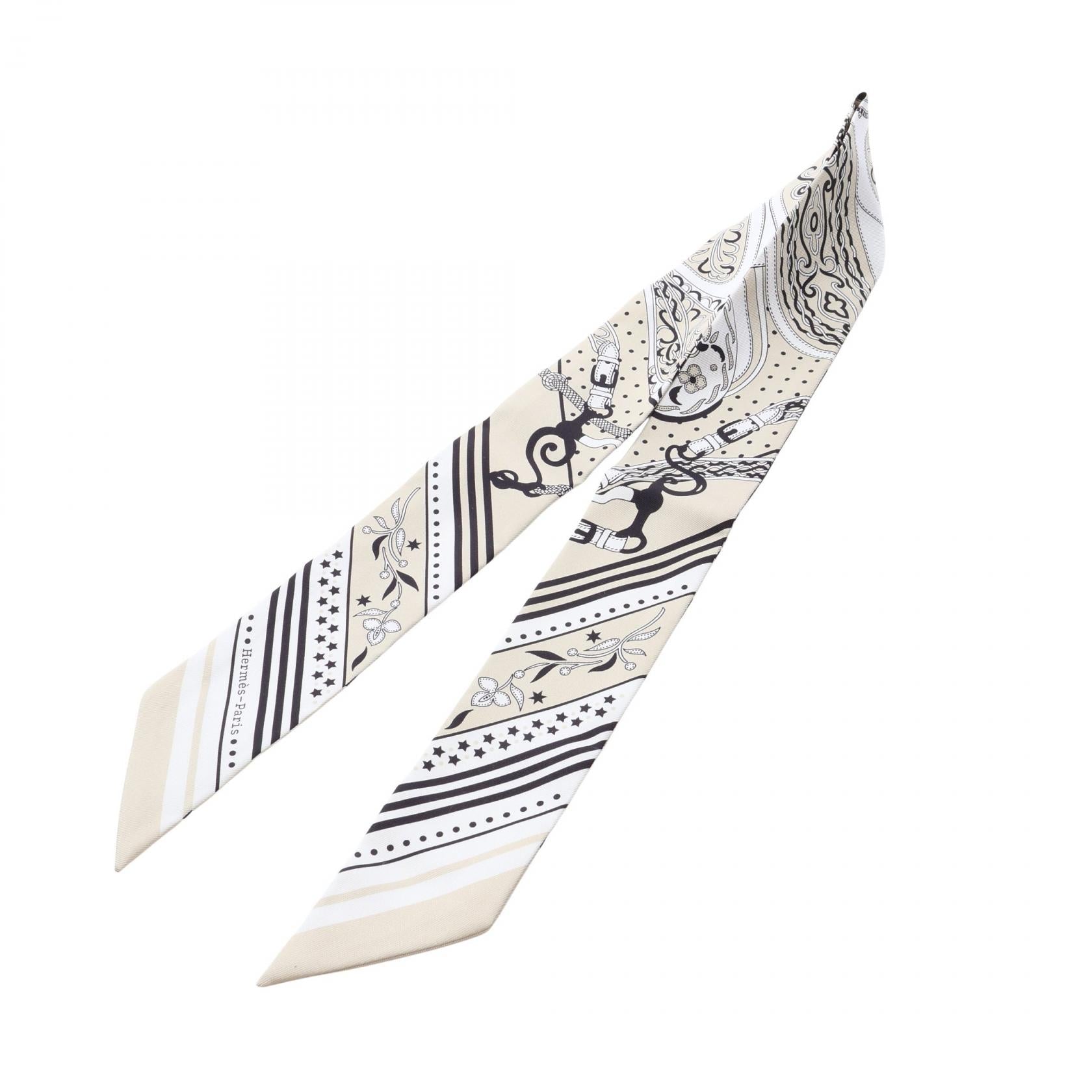 ツイリー Festival des Amazones Bandana リボン スカーフ シルク ベージュ ホワイト ブラック エルメス 財布・小物 HERMES