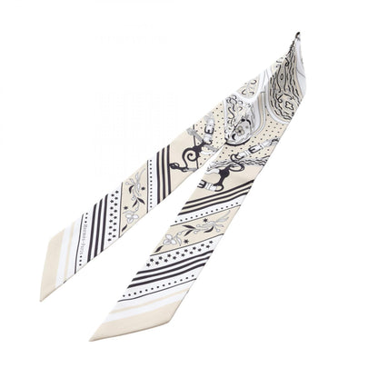 ツイリー Festival des Amazones Bandana リボン スカーフ シルク ベージュ ホワイト ブラック エルメス 財布・小物 HERMES