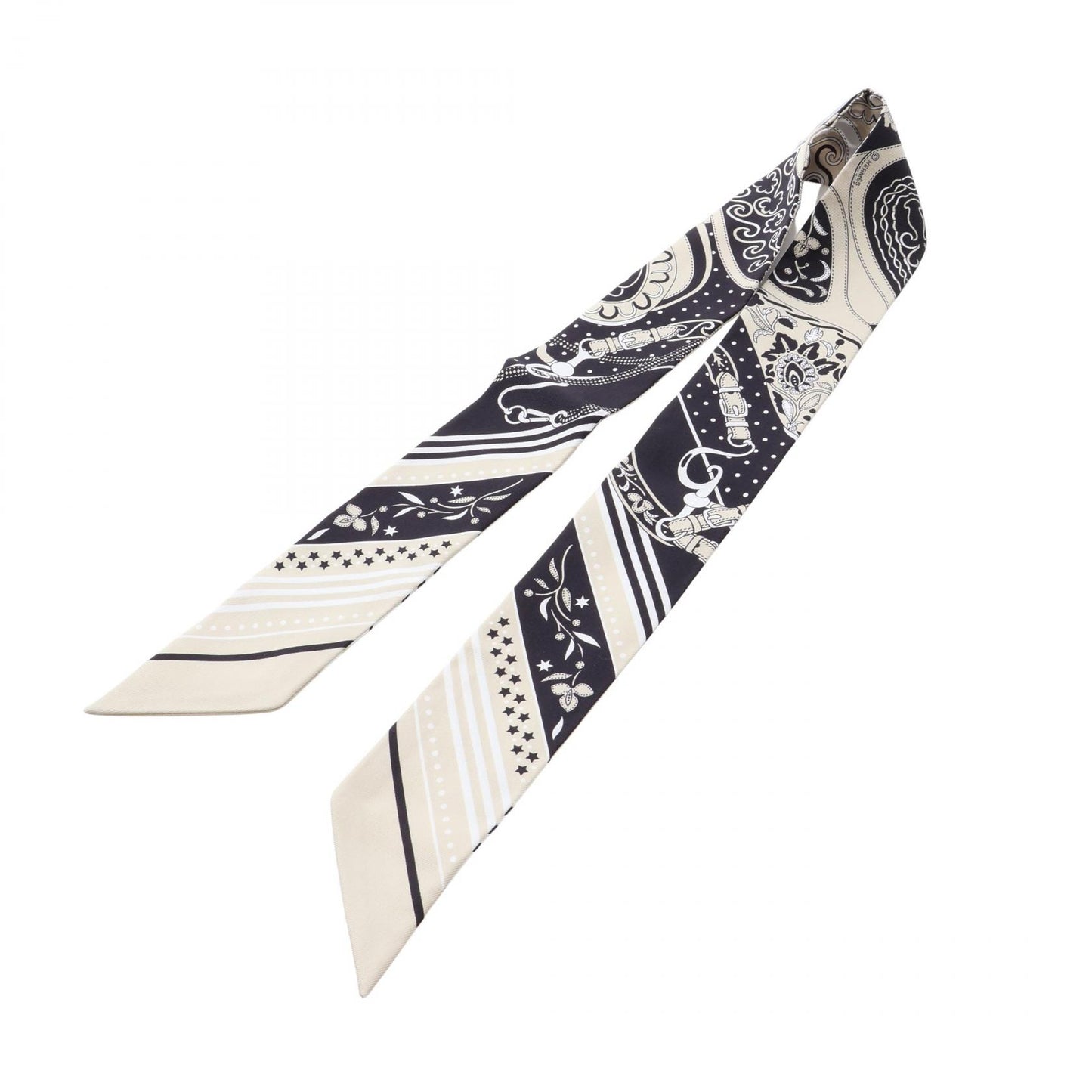 ツイリー Festival des Amazones Bandana リボン スカーフ シルク ベージュ ホワイト ブラック エルメス 財布・小物 HERMES