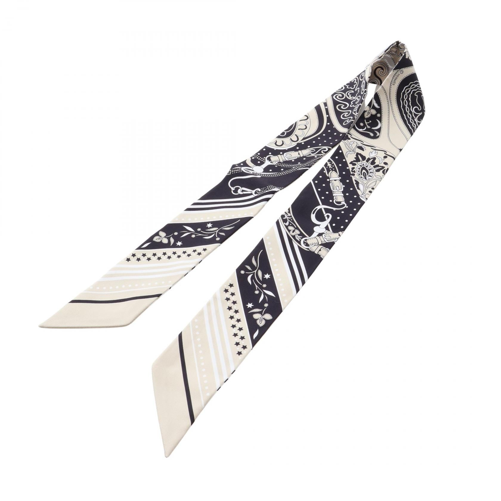 ツイリー Festival des Amazones Bandana リボン スカーフ シルク ベージュ ホワイト ブラック エルメス 財布・小物 HERMES