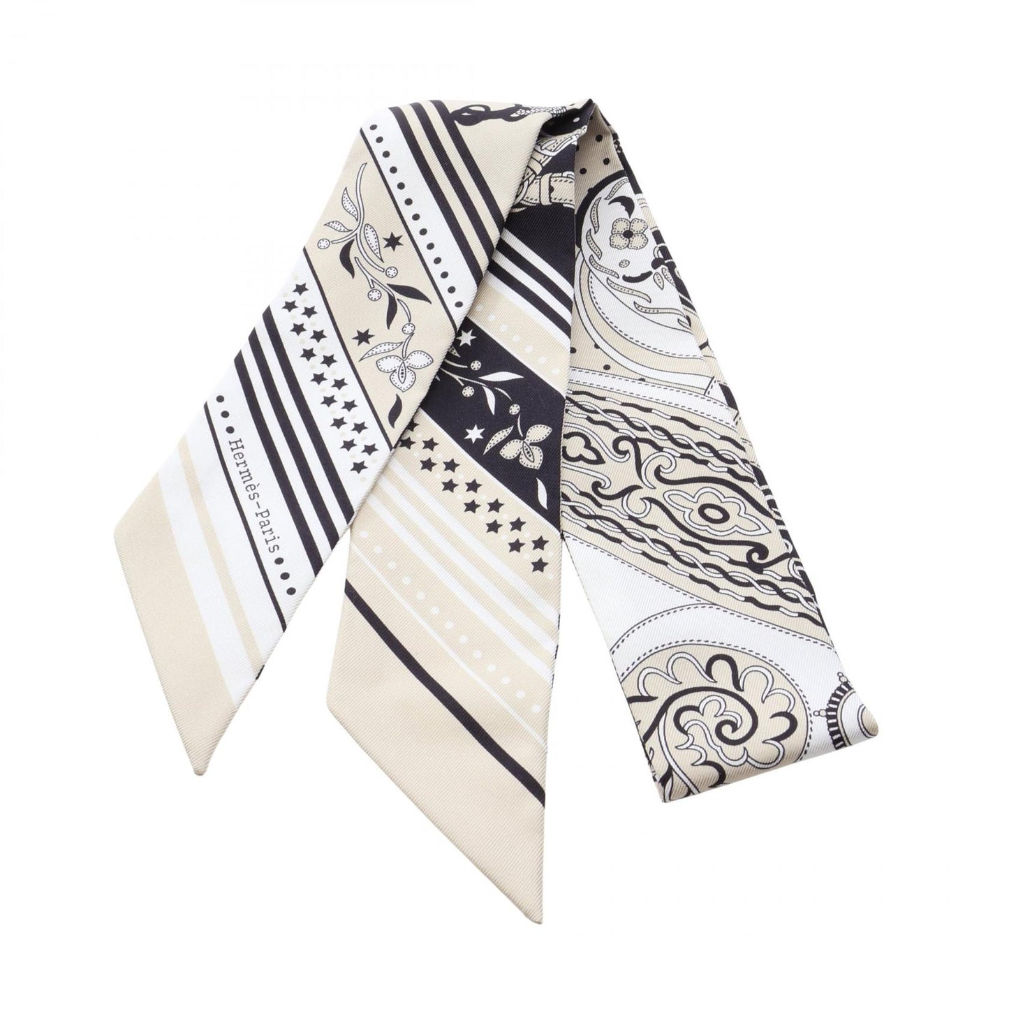 ツイリー Festival des Amazones Bandana リボン スカーフ シルク ベージュ ホワイト ブラック エルメス 財布・小物 HERMES