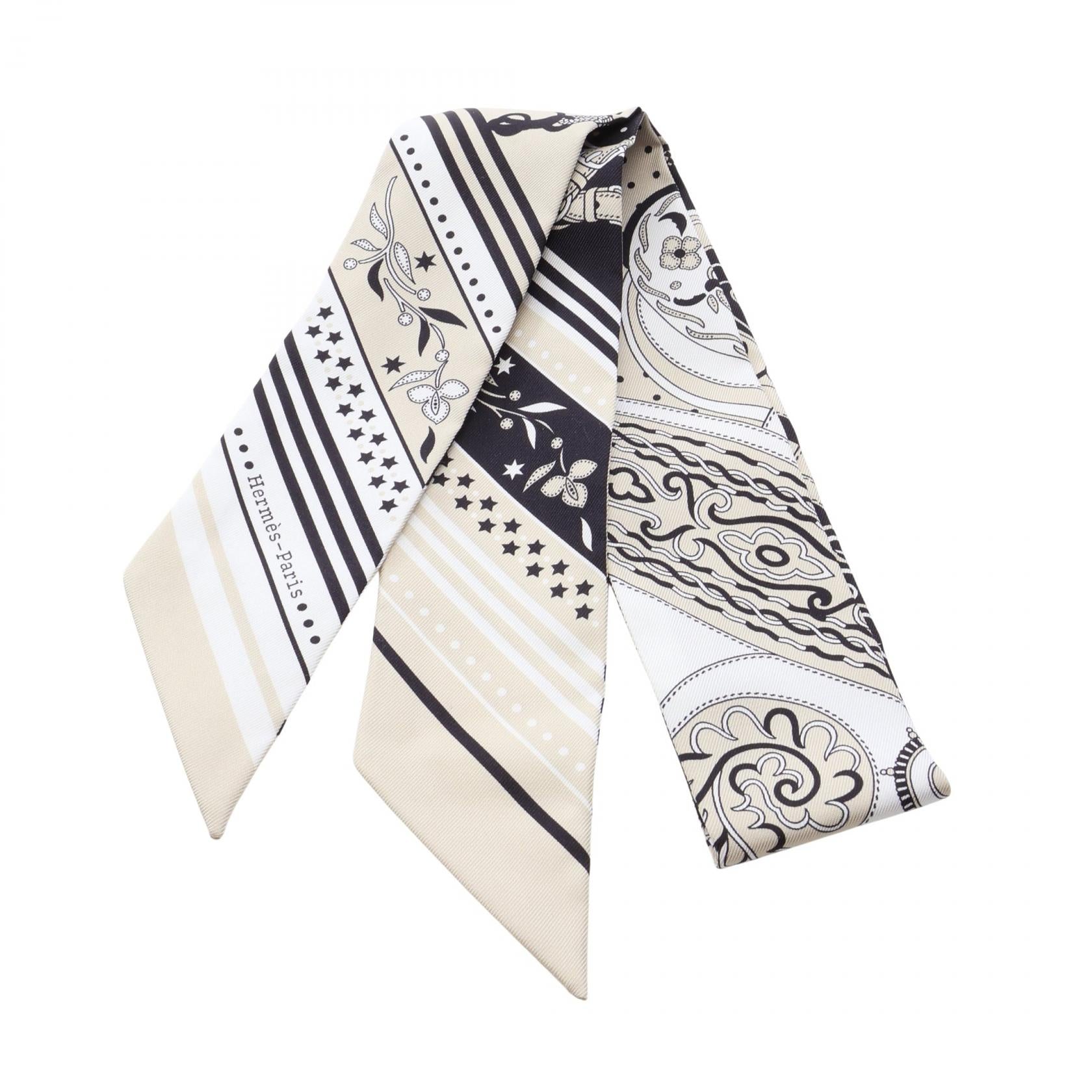 ツイリー Festival des Amazones Bandana リボン スカーフ シルク ベージュ ホワイト ブラック エルメス 財布・小物 HERMES