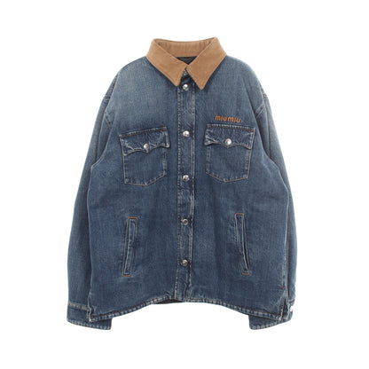 DENIM PIUMINO ウォッシュ加工 ダウンジャケット デニムジャケット コットン インディゴブルー ライトブラウン ミュウミュウ