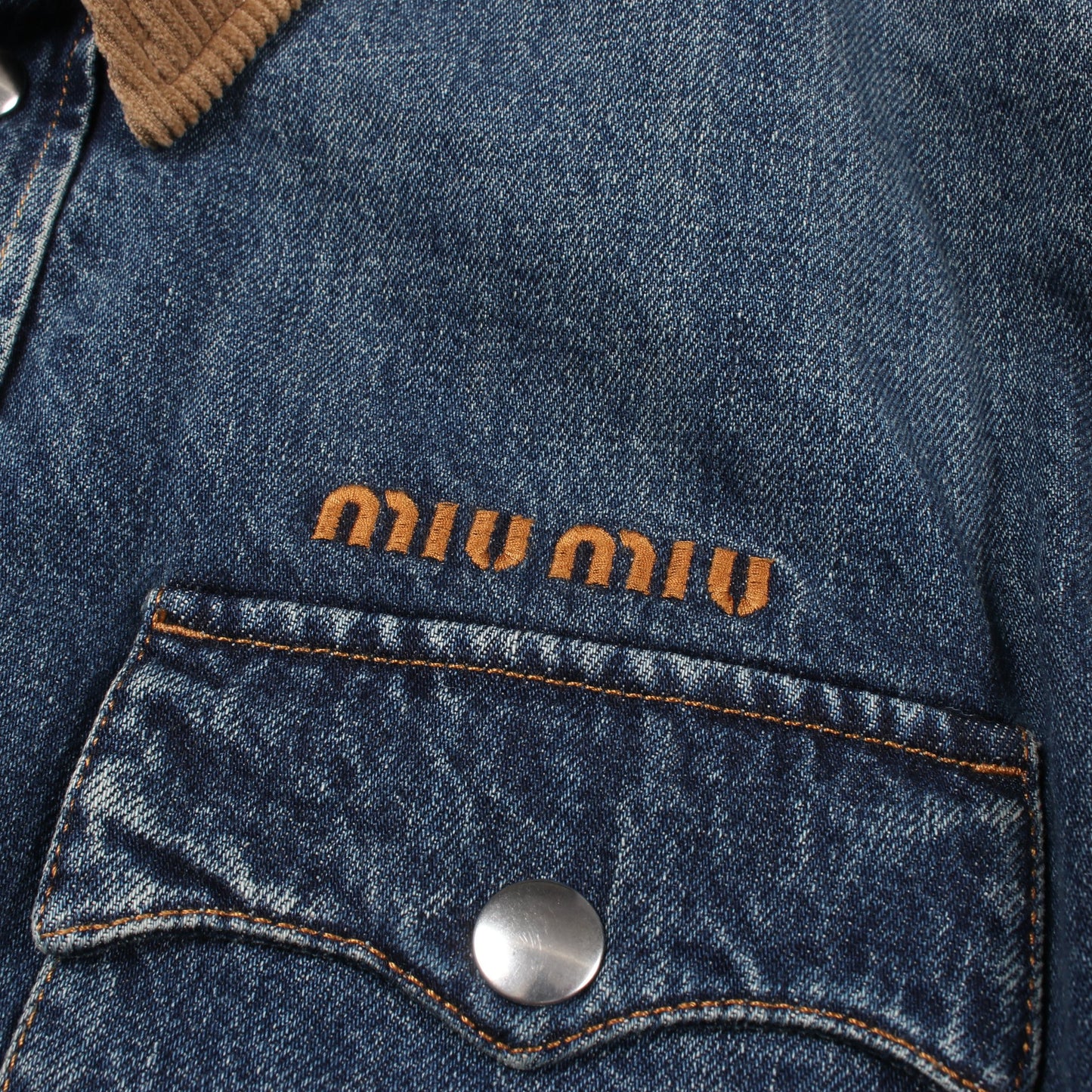 DENIM PIUMINO ウォッシュ加工 ダウンジャケット デニムジャケット コットン インディゴブルー ライトブラウン ミュウミュウ