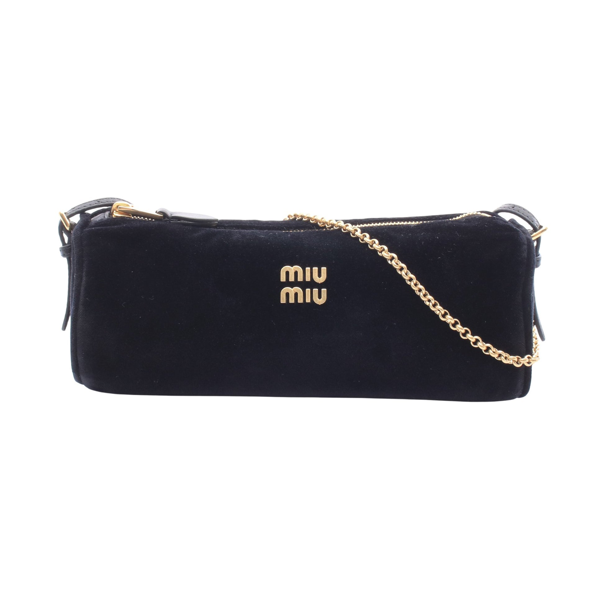 チェーンハンドバッグ ベロア レザー ブラック ミュウミュウ バッグ miu miu