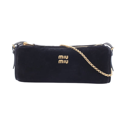 チェーンハンドバッグ ベロア レザー ブラック ミュウミュウ バッグ miu miu