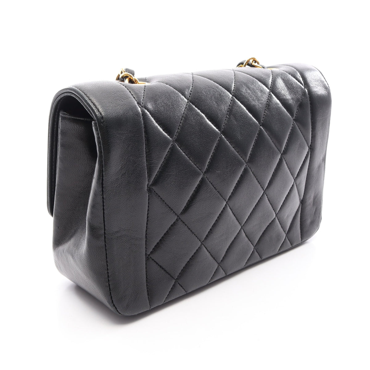 マトラッセ ダイアナフラップ チェーンショルダーバッグ ラムスキン ブラック ゴールド金具 シャネル バッグ CHANEL