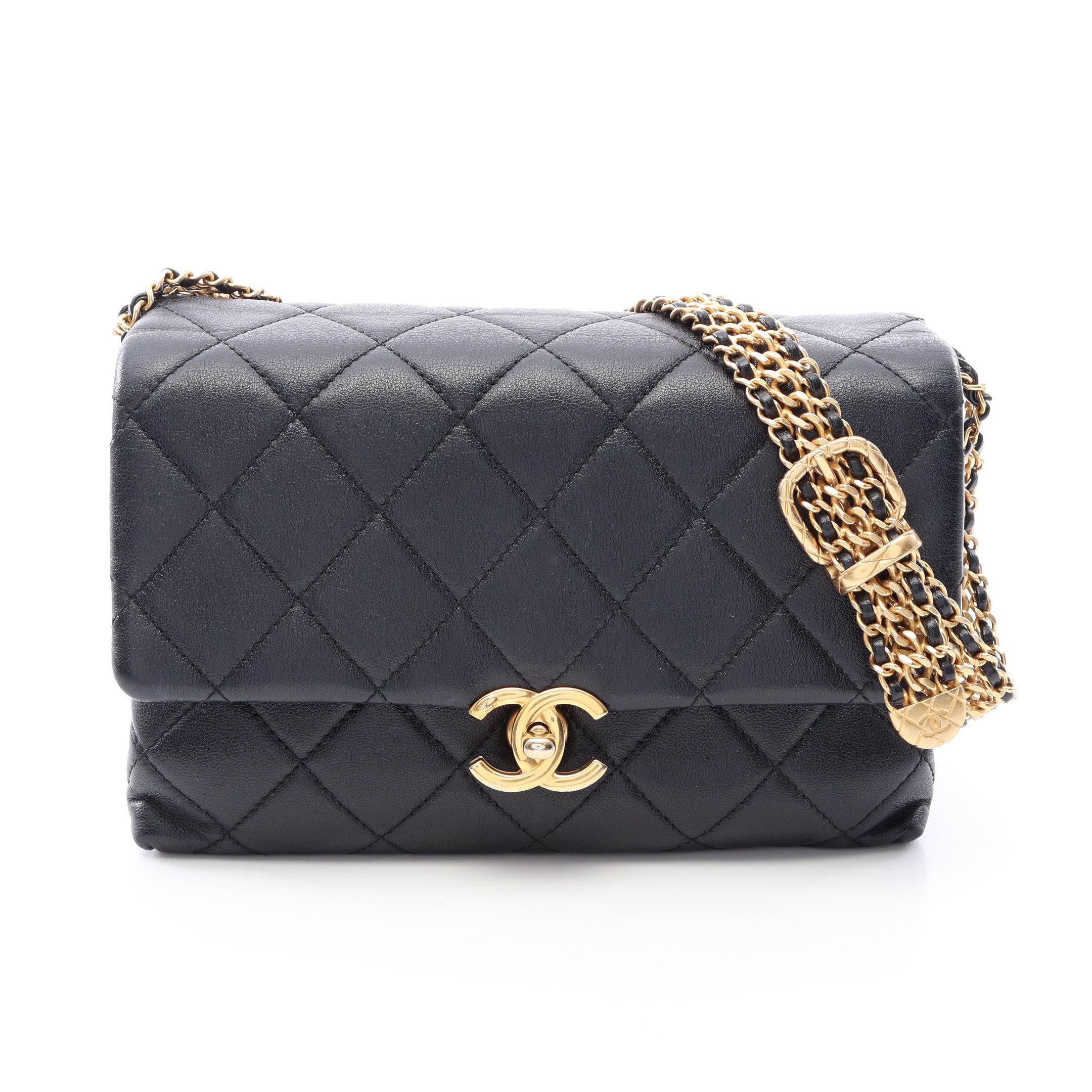 シャネル ラムスキン マトラッセ ハンドバッグ 黒×金 シャネル CHANEL