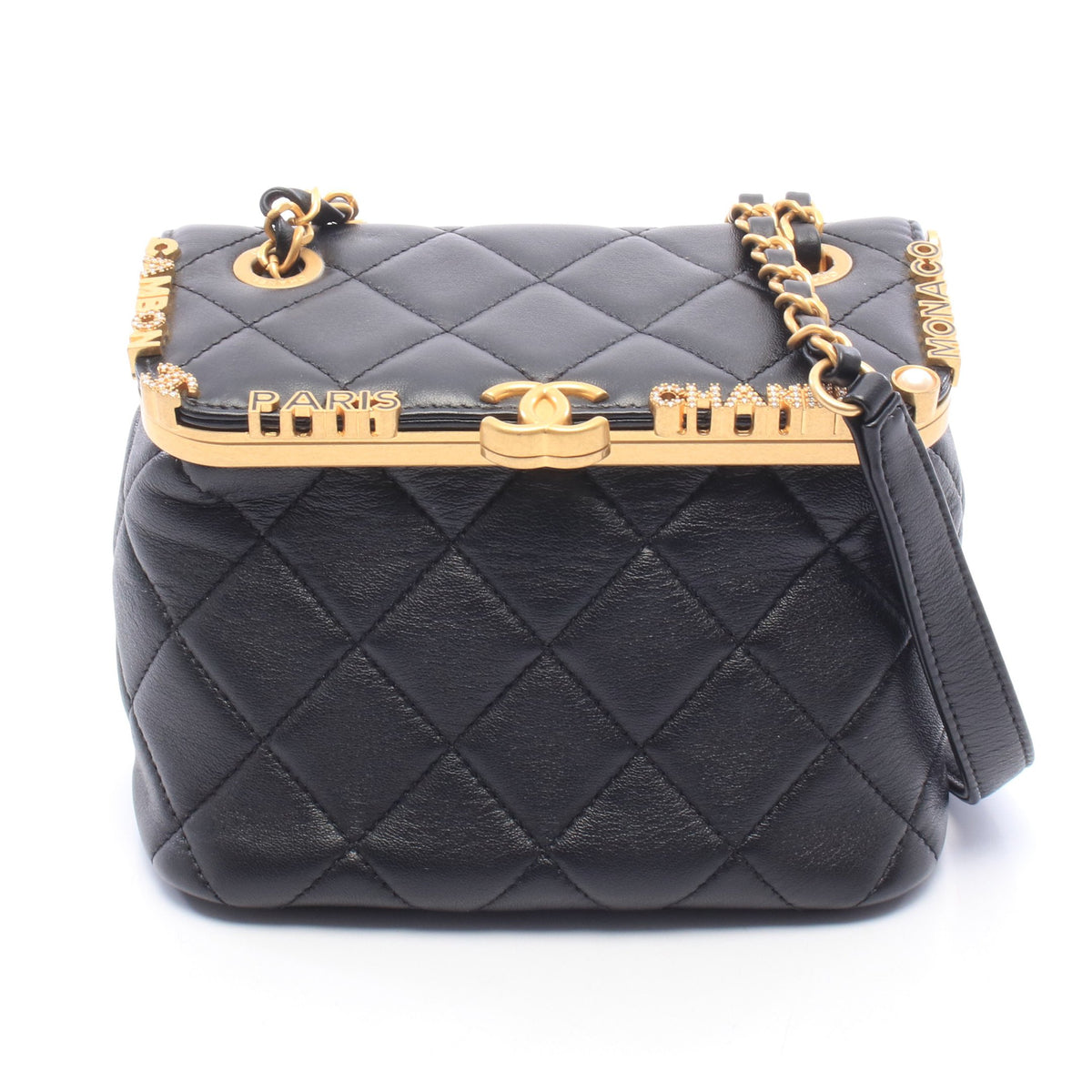 マトラッセ チェーンショルダーバッグ ラムスキン ブラック ゴールド金具 シャネル バッグ CHANEL