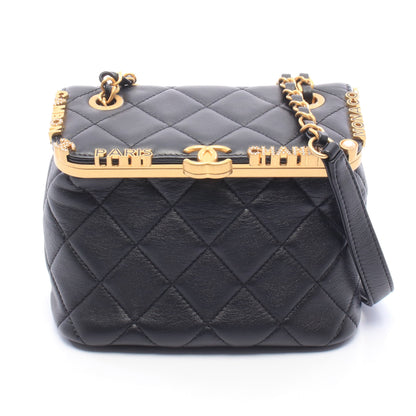 マトラッセ チェーンショルダーバッグ ラムスキン ブラック ゴールド金具 シャネル バッグ CHANEL