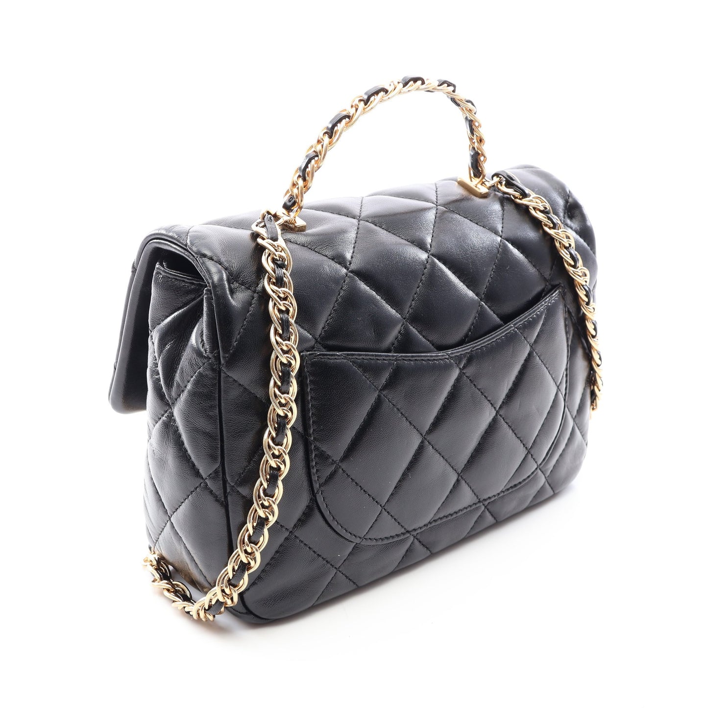 マトラッセ トップハンドル 2WAY チェーンショルダーバッグ ラムスキン ブラック ゴールド金具 シャネル バッグ CHANEL