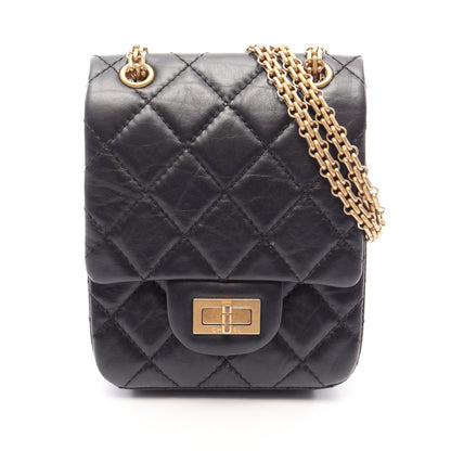 2.55 マトラッセ Wチェーンショルダーバッグ エイジドカーフスキン ブラック ゴールド金具 シャネル バッグ CHANEL