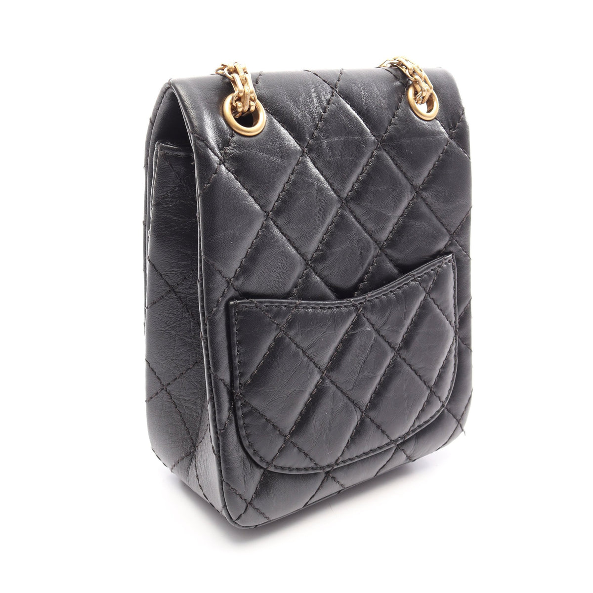 2.55 マトラッセ Wチェーンショルダーバッグ エイジドカーフスキン ブラック ゴールド金具 シャネル バッグ CHANEL