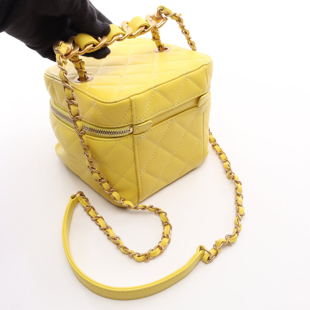 マトラッセ 2WAY バニティバッグ チェーンショルダーバッグ ラムスキン イエロー ゴールド金具 シャネル バッグ CHANEL
