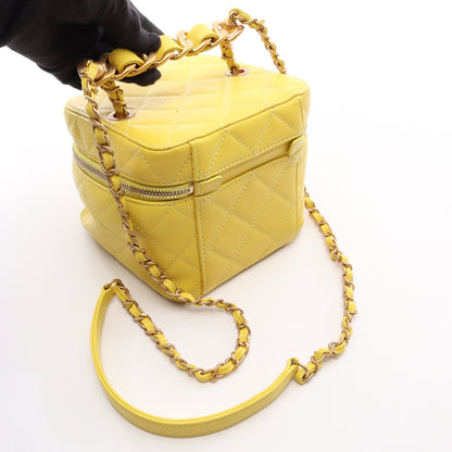 マトラッセ 2WAY バニティバッグ チェーンショルダーバッグ ラムスキン イエロー ゴールド金具 シャネル バッグ CHANEL
