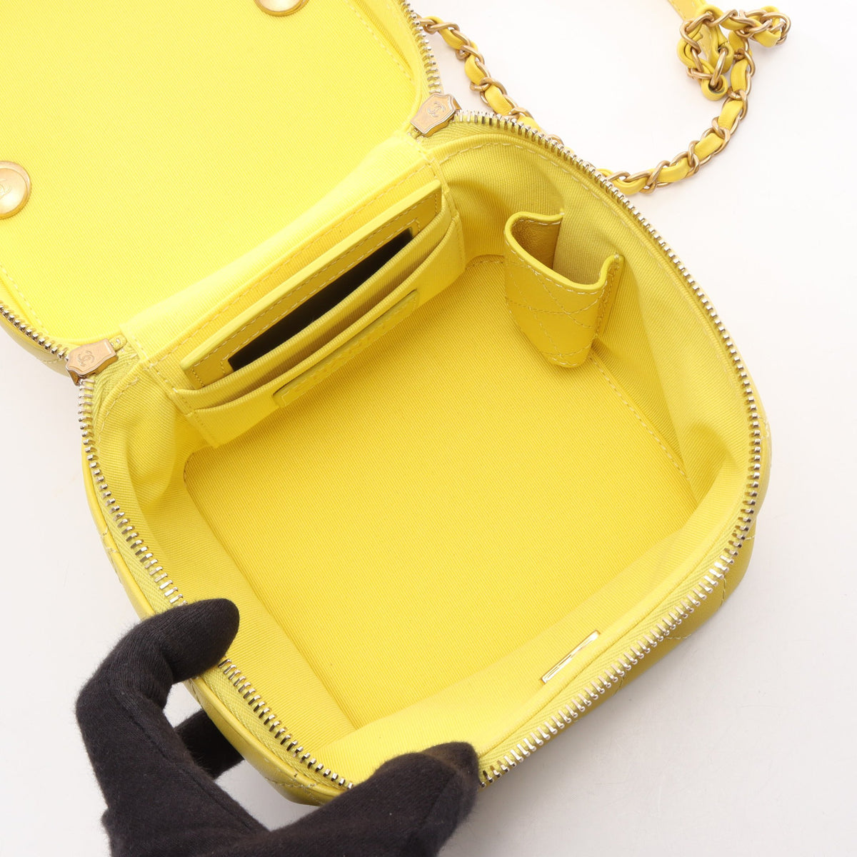 マトラッセ 2WAY バニティバッグ チェーンショルダーバッグ ラムスキン イエロー ゴールド金具 シャネル バッグ CHANEL