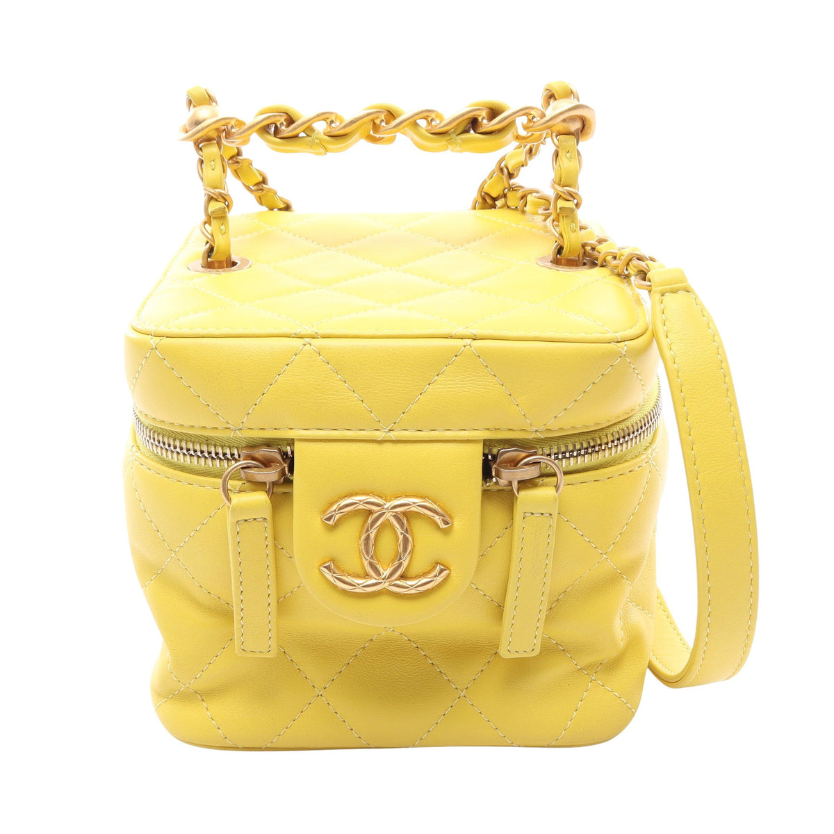 マトラッセ 2WAY バニティバッグ チェーンショルダーバッグ ラムスキン イエロー ゴールド金具 シャネル バッグ CHANEL
