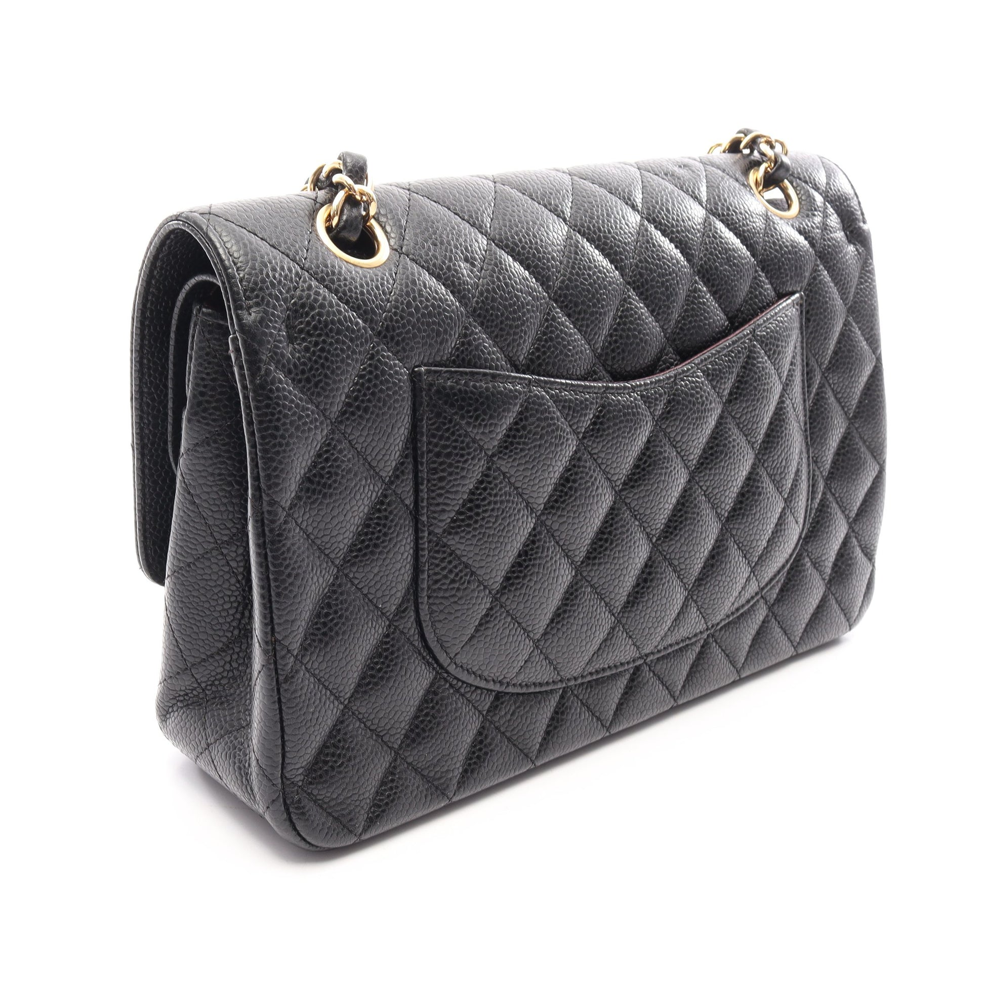 マトラッセ Wフラップ Wチェーンショルダーバッグ キャビアスキン ブラック ゴールド金具 シャネル バッグ CHANEL