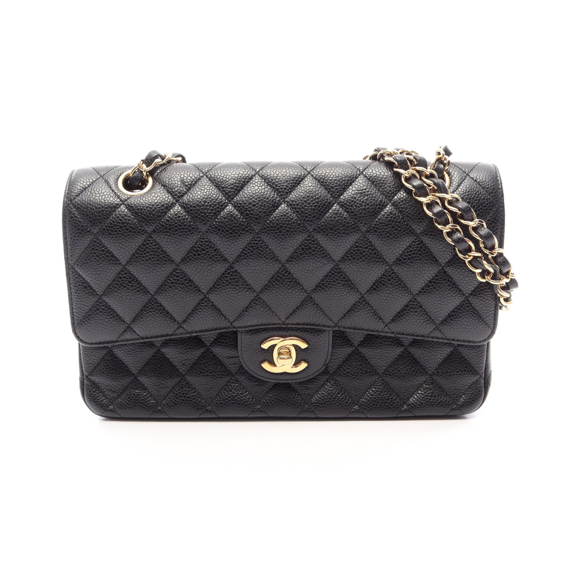 マトラッセ Wフラップ Wチェーンショルダーバッグ キャビアスキン ブラック ゴールド金具 シャネル バッグ CHANEL