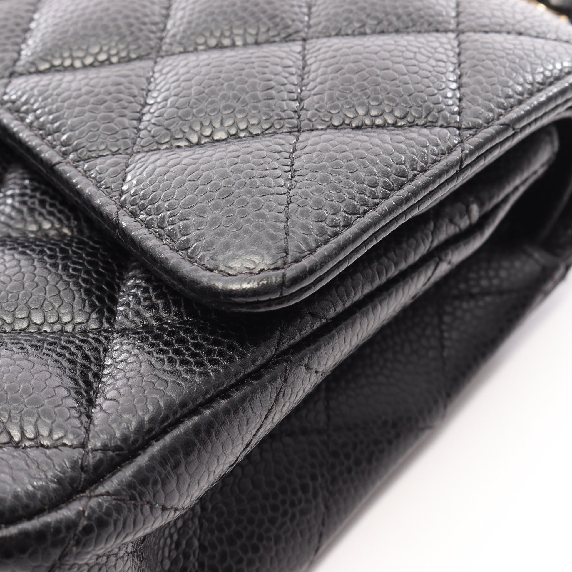マトラッセ Wフラップ Wチェーンショルダーバッグ キャビアスキン ブラック ゴールド金具 シャネル バッグ CHANEL