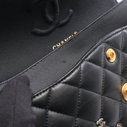 マトラッセ Wフラップ Wチェーンショルダーバッグ ラムスキン ブラック ゴールド金具 シャネル バッグ CHANEL