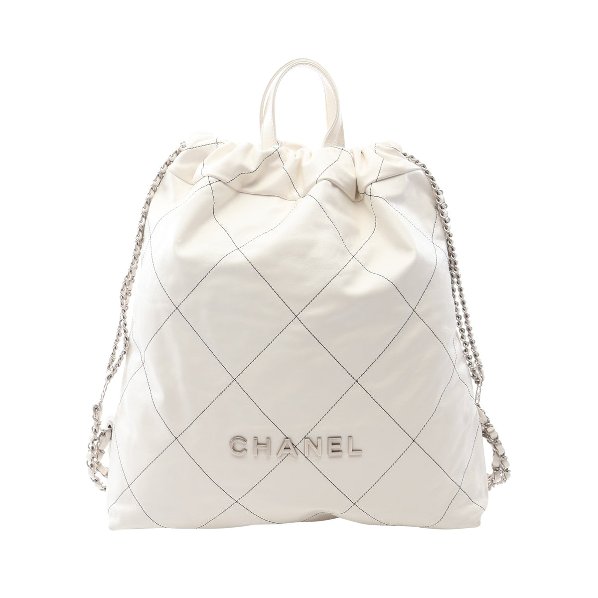 シャネル 22 ラージ バックパック リュックサック レザー ホワイト シルバー金具 シャネル バッグ CHANEL